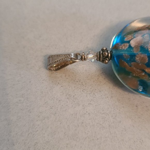 Blue Glass Pendant with Bronze Sparkle Detailing - Picture 5 of 6
